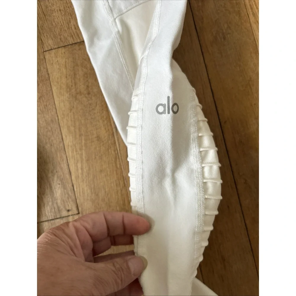 Alo Yoga Womens High Waist Moto Leggings Off White Mesh Ribbed Size M RN87370